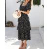 imageBTFBM Womens Square Neck Smocked Dress Summer Puff Short Sleeve Floral Casual Ruffle Tiered Maxi Wedding Guest DressesDot Black Multicolor