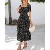 imageBTFBM Womens Square Neck Smocked Dress Summer Puff Short Sleeve Floral Casual Ruffle Tiered Maxi Wedding Guest DressesDot Black Multicolor