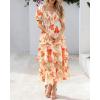 imageBTFBM Womens Square Neck Smocked Dress Summer Puff Short Sleeve Floral Casual Ruffle Tiered Maxi Wedding Guest DressesFloral Apricot Orange