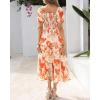 imageBTFBM Womens Square Neck Smocked Dress Summer Puff Short Sleeve Floral Casual Ruffle Tiered Maxi Wedding Guest DressesFloral Apricot Orange
