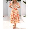 imageBTFBM Womens Square Neck Smocked Dress Summer Puff Short Sleeve Floral Casual Ruffle Tiered Maxi Wedding Guest DressesFloral Apricot Orange