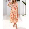 imageBTFBM Womens Square Neck Smocked Dress Summer Puff Short Sleeve Floral Casual Ruffle Tiered Maxi Wedding Guest DressesFloral Apricot Orange