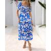 imageBTFBM Womens Square Neck Smocked Dress Summer Puff Short Sleeve Floral Casual Ruffle Tiered Maxi Wedding Guest DressesFloral Blue White