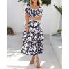 imageBTFBM Womens Square Neck Smocked Dress Summer Puff Short Sleeve Floral Casual Ruffle Tiered Maxi Wedding Guest DressesFloral Navy White