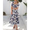 imageBTFBM Womens Square Neck Smocked Dress Summer Puff Short Sleeve Floral Casual Ruffle Tiered Maxi Wedding Guest DressesFloral Navy White