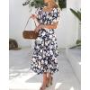imageBTFBM Womens Square Neck Smocked Dress Summer Puff Short Sleeve Floral Casual Ruffle Tiered Maxi Wedding Guest DressesFloral Navy White