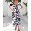 imageBTFBM Womens Square Neck Smocked Dress Summer Puff Short Sleeve Floral Casual Ruffle Tiered Maxi Wedding Guest DressesFloral Navy White