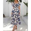 imageBTFBM Womens Square Neck Smocked Dress Summer Puff Short Sleeve Floral Casual Ruffle Tiered Maxi Wedding Guest DressesFloral Navy White