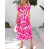 imageBTFBM Womens Square Neck Smocked Dress Summer Puff Short Sleeve Floral Casual Ruffle Tiered Maxi Wedding Guest DressesFloral Rose Red White