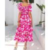 imageBTFBM Womens Square Neck Smocked Dress Summer Puff Short Sleeve Floral Casual Ruffle Tiered Maxi Wedding Guest DressesFloral Rose Red White