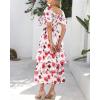 imageBTFBM Womens Square Neck Smocked Dress Summer Puff Short Sleeve Floral Casual Ruffle Tiered Maxi Wedding Guest DressesFloral White Red