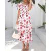imageBTFBM Womens Square Neck Smocked Dress Summer Puff Short Sleeve Floral Casual Ruffle Tiered Maxi Wedding Guest DressesFloral White Red