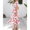 imageBTFBM Womens Square Neck Smocked Dress Summer Puff Short Sleeve Floral Casual Ruffle Tiered Maxi Wedding Guest DressesFloral White Red