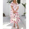imageBTFBM Womens Square Neck Smocked Dress Summer Puff Short Sleeve Floral Casual Ruffle Tiered Maxi Wedding Guest DressesFloral White Red