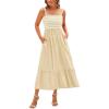 imageBTFBM Summer Midi Dresses for Women 2025 Sleeveless Square Neck Smocked Flowy Long Beach Vacation Sundress with PocketBeige