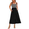 imageBTFBM Summer Midi Dresses for Women 2025 Sleeveless Square Neck Smocked Flowy Long Beach Vacation Sundress with PocketBlack