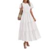 imageBTFBM Women Casual Summer Dresses 2025 Spring Crewneck Short Sleeve Tiered Flowy Boho Maxi Beach Vacation Dress PocketsWhite