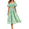imageBTFBM Women Summer Dresses 2025 Casual Flowy Beach Square Neck Puff Short Sleeve Smocked Back Boho Floral Long Maxi DressPrint Green