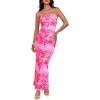 imageBTFBM Womens Floral Maxi Dresses Summer 2025 Strapless Tube Bodycon Mesh Layered Cocktail Party Wedding Guest DressLeaves Pink