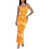 imageBTFBM Womens Floral Maxi Dresses Summer 2025 Strapless Tube Bodycon Mesh Layered Cocktail Party Wedding Guest DressLeaves Yellow