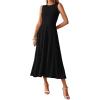 imageBTFBM Womens Midi Bodycon Tank Dress Summer Crewneck Rib Knit Sleeveless Pleated Swing A Line Business Casual DressesBlack