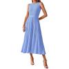 imageBTFBM Womens Midi Bodycon Tank Dress Summer Crewneck Rib Knit Sleeveless Pleated Swing A Line Business Casual DressesSky Blue
