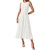 imageBTFBM Womens Midi Bodycon Tank Dress Summer Crewneck Rib Knit Sleeveless Pleated Swing A Line Business Casual DressesWhite