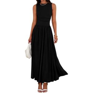 imageBTFBM Summer Maxi Dresses for Women 2025 Sleeveless Casual Ruched High Waisted Tank Long Sundress Flowy Beach DressBlack