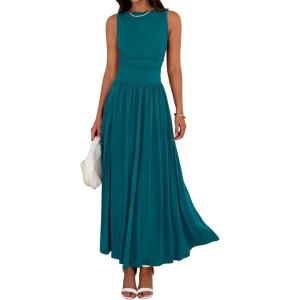 imageBTFBM Summer Maxi Dresses for Women 2025 Sleeveless Casual Ruched High Waisted Tank Long Sundress Flowy Beach DressLake Blue