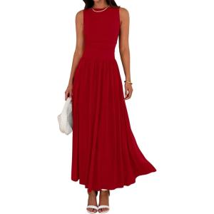 imageBTFBM Summer Maxi Dresses for Women 2025 Sleeveless Casual Ruched High Waisted Tank Long Sundress Flowy Beach DressRed
