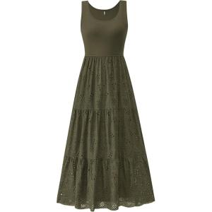 imageBTFBM Women Summer Eyelet Midi Dresses Casual Spring 2025 Sleeveless A Line Flowy Vacation Beach Wedding Guest Sun DressArmy Green