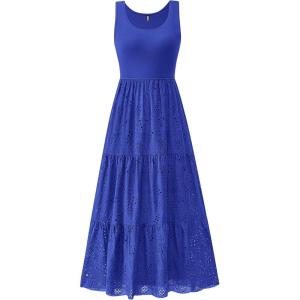 imageBTFBM Women Summer Eyelet Midi Dresses Casual Spring 2025 Sleeveless A Line Flowy Vacation Beach Wedding Guest Sun DressBrilliant Blue