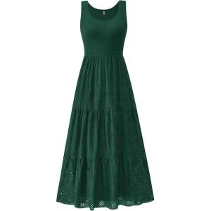 imageBTFBM Women Summer Eyelet Midi Dresses Casual Spring 2025 Sleeveless A Line Flowy Vacation Beach Wedding Guest Sun DressDark Green