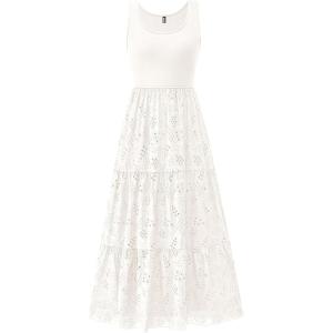 imageBTFBM Women Summer Eyelet Midi Dresses Casual Spring 2025 Sleeveless A Line Flowy Vacation Beach Wedding Guest Sun DressWhite