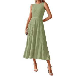 imageBTFBM Womens Midi Bodycon Tank Dress Summer Crewneck Rib Knit Sleeveless Pleated Swing A Line Business Casual DressesMist Green