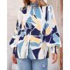 imageBTFBM Spring Fashion 2025 Button Down Long Sleeve Blouses for Women Dressy Casual V Neck Loose Printed Boho Tops ShirtsBlue White