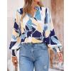 imageBTFBM Spring Fashion 2025 Button Down Long Sleeve Blouses for Women Dressy Casual V Neck Loose Printed Boho Tops ShirtsBlue White