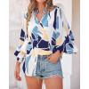imageBTFBM Spring Fashion 2025 Button Down Long Sleeve Blouses for Women Dressy Casual V Neck Loose Printed Boho Tops ShirtsBlue White
