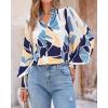 imageBTFBM Spring Fashion 2025 Button Down Long Sleeve Blouses for Women Dressy Casual V Neck Loose Printed Boho Tops ShirtsBlue White