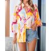 imageBTFBM Spring Fashion 2025 Button Down Long Sleeve Blouses for Women Dressy Casual V Neck Loose Printed Boho Tops ShirtsOrange Pink