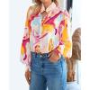 imageBTFBM Spring Fashion 2025 Button Down Long Sleeve Blouses for Women Dressy Casual V Neck Loose Printed Boho Tops ShirtsOrange Pink