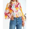 imageBTFBM Spring Fashion 2025 Button Down Long Sleeve Blouses for Women Dressy Casual V Neck Loose Printed Boho Tops ShirtsOrange Pink
