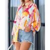imageBTFBM Spring Fashion 2025 Button Down Long Sleeve Blouses for Women Dressy Casual V Neck Loose Printed Boho Tops ShirtsOrange Pink