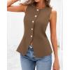 imageBTFBM Summer Sleeveless Blazer Vest For Women Dressy Button Down Round Neck Business Casual Outfits Work Suit Vests TopsCoffee