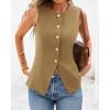 imageBTFBM Summer Sleeveless Blazer Vest For Women Dressy Button Down Round Neck Business Casual Outfits Work Suit Vests TopsKhaki