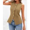 imageBTFBM Summer Sleeveless Blazer Vest For Women Dressy Button Down Round Neck Business Casual Outfits Work Suit Vests TopsKhaki
