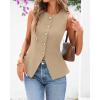 imageBTFBM Summer Sleeveless Blazer Vest For Women Dressy Button Down Round Neck Business Casual Outfits Work Suit Vests TopsLight Khaki