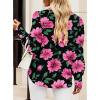 imageBTFBM Women Fashion Button Down Shirts Lapel V Neck Printed Solid Boho Long Sleeve Blouses Dressy Casual Summer Fall TopBig Floral Black Pink