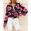 imageBTFBM Women Fashion Button Down Shirts Lapel V Neck Printed Solid Boho Long Sleeve Blouses Dressy Casual Summer Fall TopBig Floral Black Pink