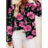 imageBTFBM Women Fashion Button Down Shirts Lapel V Neck Printed Solid Boho Long Sleeve Blouses Dressy Casual Summer Fall TopBig Floral Black Pink